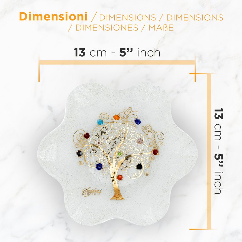 Tazón de flores de vidrio de Murano, favores de idea de regalo, decoración de árboles dorados y Murano Murrine