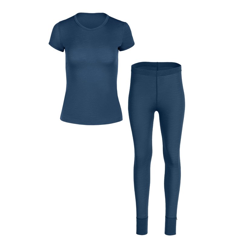 Set da donna in 2 pezzi di lana merino 160 con maniche corte e fondo in denim