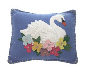 Cushion blue Swan with flowers, felt