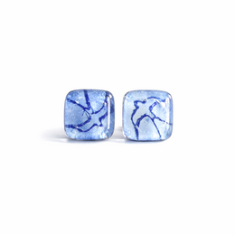 Orecchini uccello azzurro, argento sterling e vetro, gioielli artigianali unici
