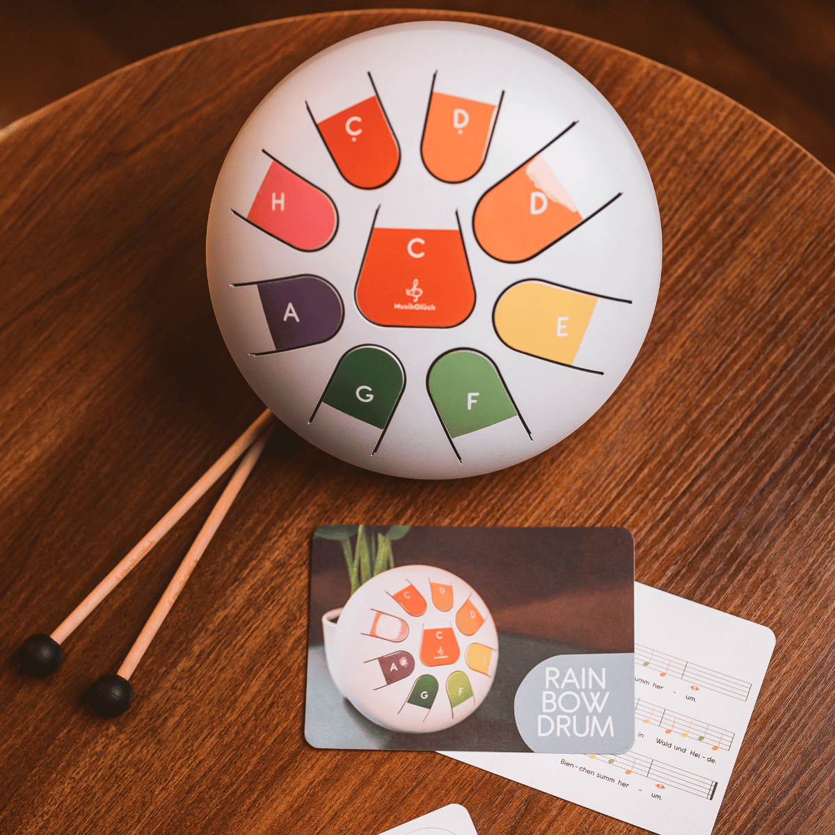 Tambor de lengua "Rainbow Drum" | Tambor infantil | Tambor de lengua colorido | con tarjetas de canciones y partituras coloridas | Instrumento musical infantil | Pan de mano | juguetes musicales