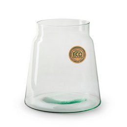  Eco-friendly glass vase with a tall, cylindrical shape and a diameter of 19 cm. The vase has a neutral, transparent color and a simple, minimalist design.
