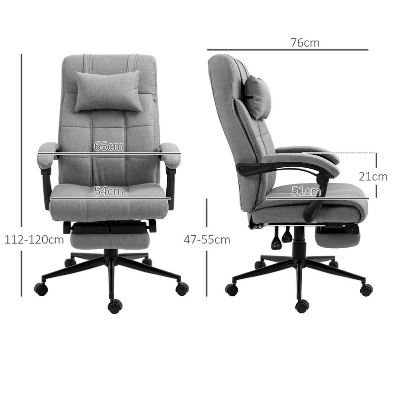 Office chair with pillow armrest Desk chair with tilt angle Height-adjustable swivel chair with footrest Linen foam PVC Light gray 66 x 76 x 112-120 cm