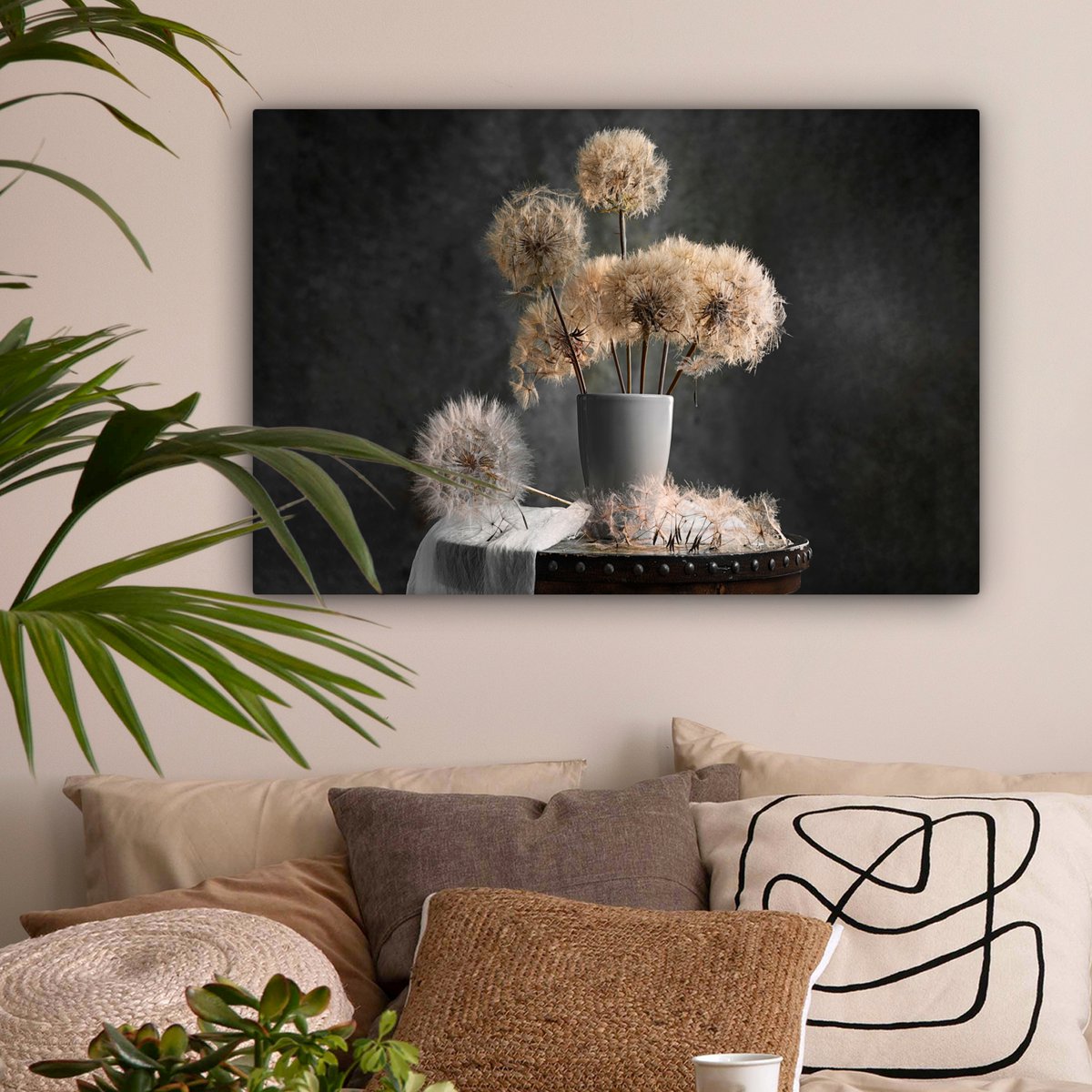 Leinwand Malerei - Wanddekoration - Blumensamen - Löwenzahn - Vase - Stillleben - Bouquet