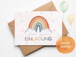 Biglietto d'invito arcobaleno per compleanno bambina o invito per battesimo, comunione, cresima o consacrazione giovanile da compilare nella busta