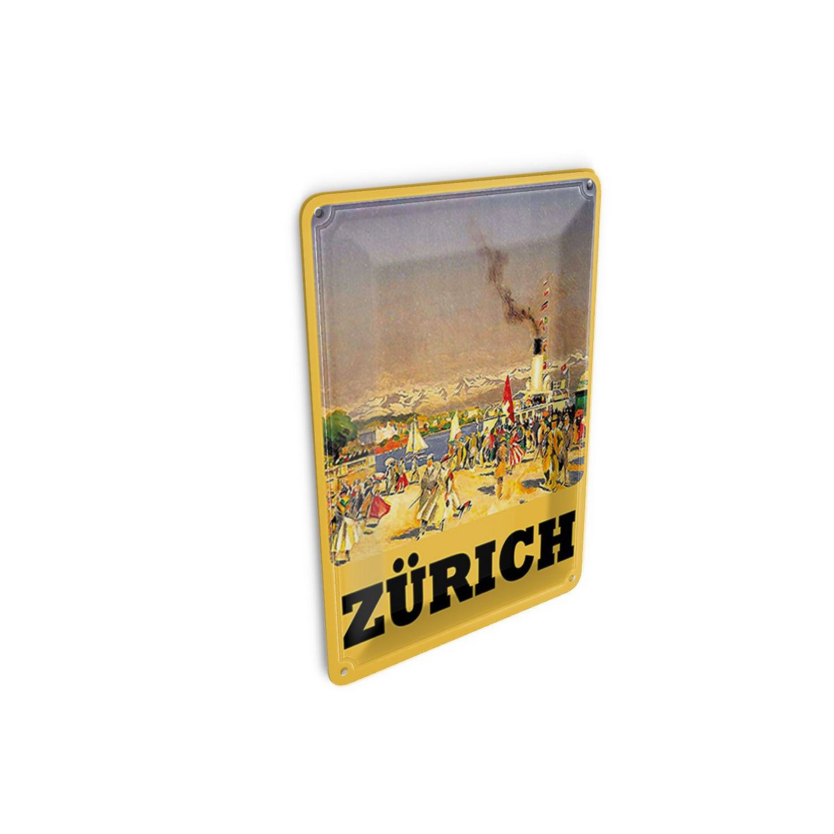 Cartolina da viaggio in latta 10x14 cm Cartello decorativo nostalgico per passanti del piroscafo di Zurigo