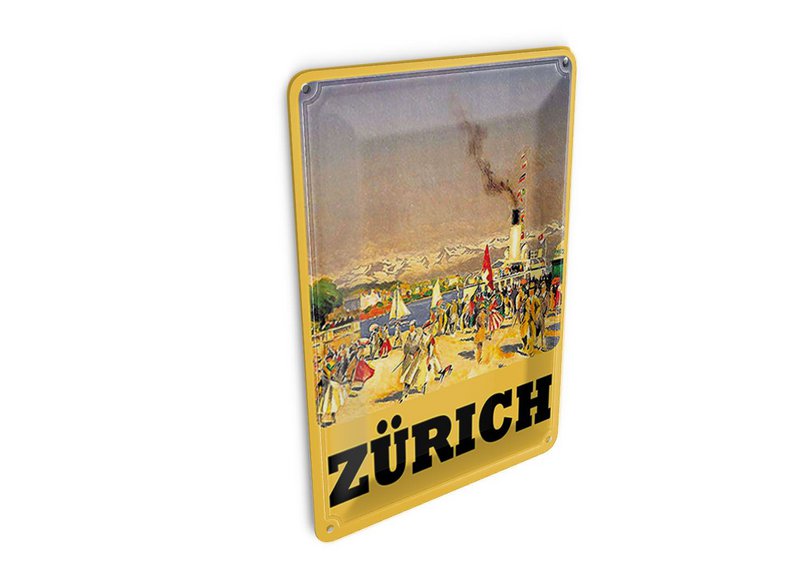Cartolina da viaggio in latta 10x14 cm Cartello decorativo nostalgico per passanti del piroscafo di Zurigo