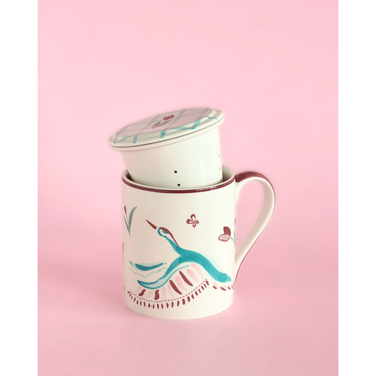 Handpainted Ceramic Mug - Infuser, Lid, 410ml