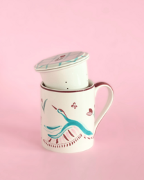 Handpainted Ceramic Mug - Infuser, Lid, 410ml