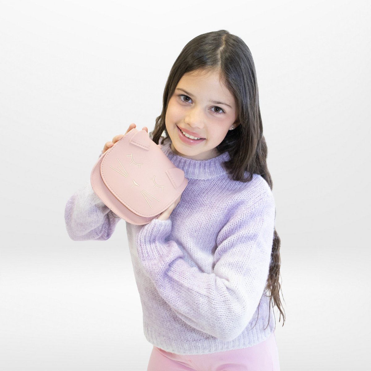 Children's shoulder bag - Mina the minimalist cat Pink