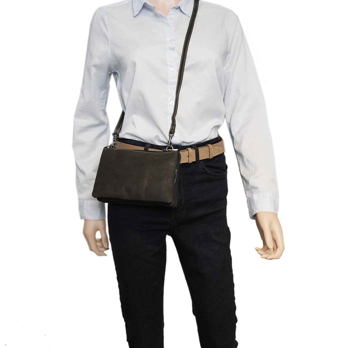 Skuldertaske I 3 farver Buffalo Læder - Festivaltaske - Lædertaske Lille - Crossbody taske til kvinder Læder - Str. L
