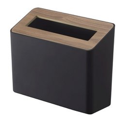  A rectangular white trash can with a wooden top, designed for use in the home or office. The can measures 22cm wide, 15.5cm tall, and 9cm deep, providing a compact and stylish waste disposal solution.