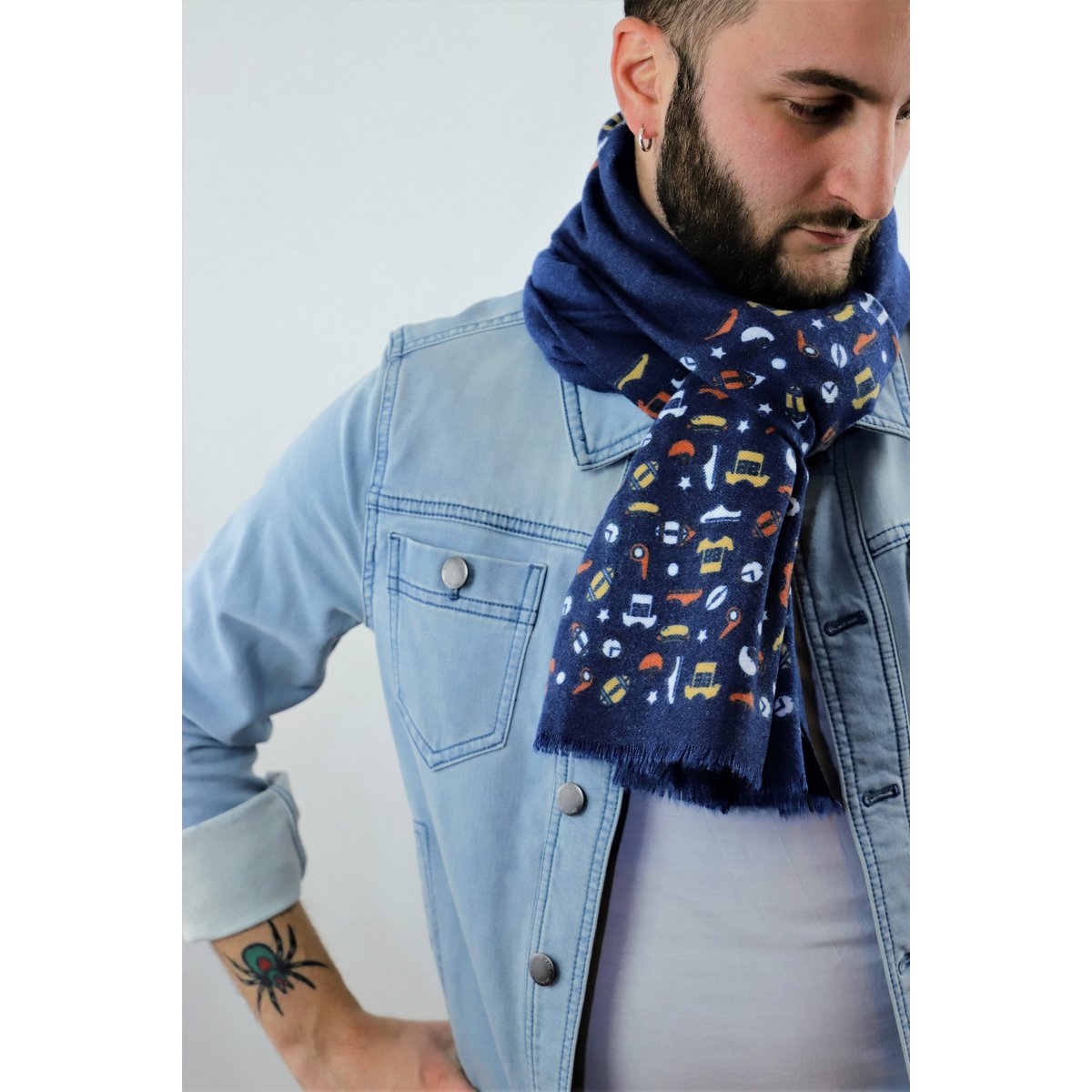 Écharpe en coton avec imprimé de rugby en bleu marine