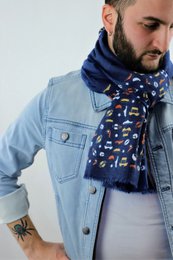 Écharpe en coton avec imprimé de rugby en bleu marine