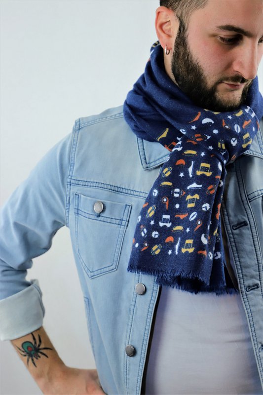 Écharpe en coton avec imprimé de rugby en bleu marine