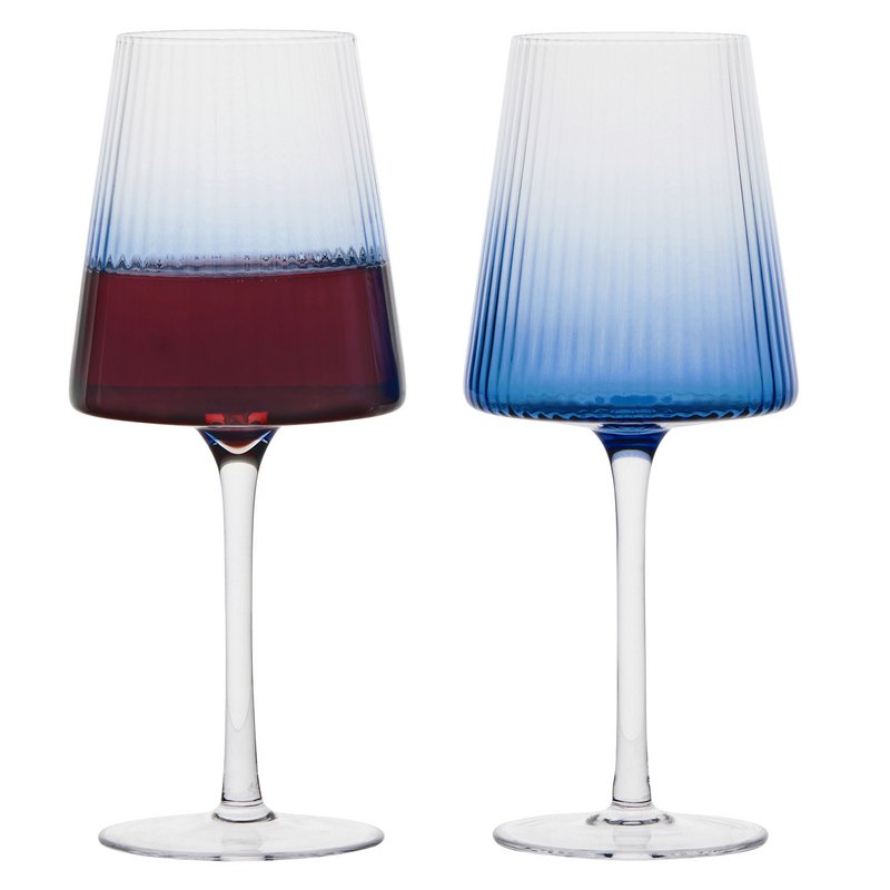 Set of 2 Empire Blue Wine Glasses - Red and White Wine