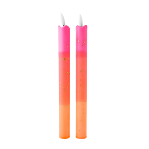 LED Pillar Candle Gold Orange - Set of 2