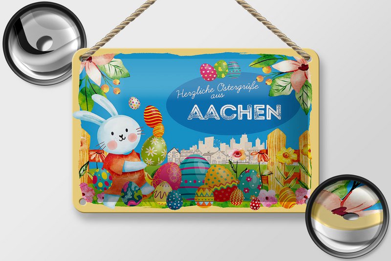 Targa in metallo Pasqua Auguri di Pasqua 18x12 cm AACHEN decorazione regalo festa