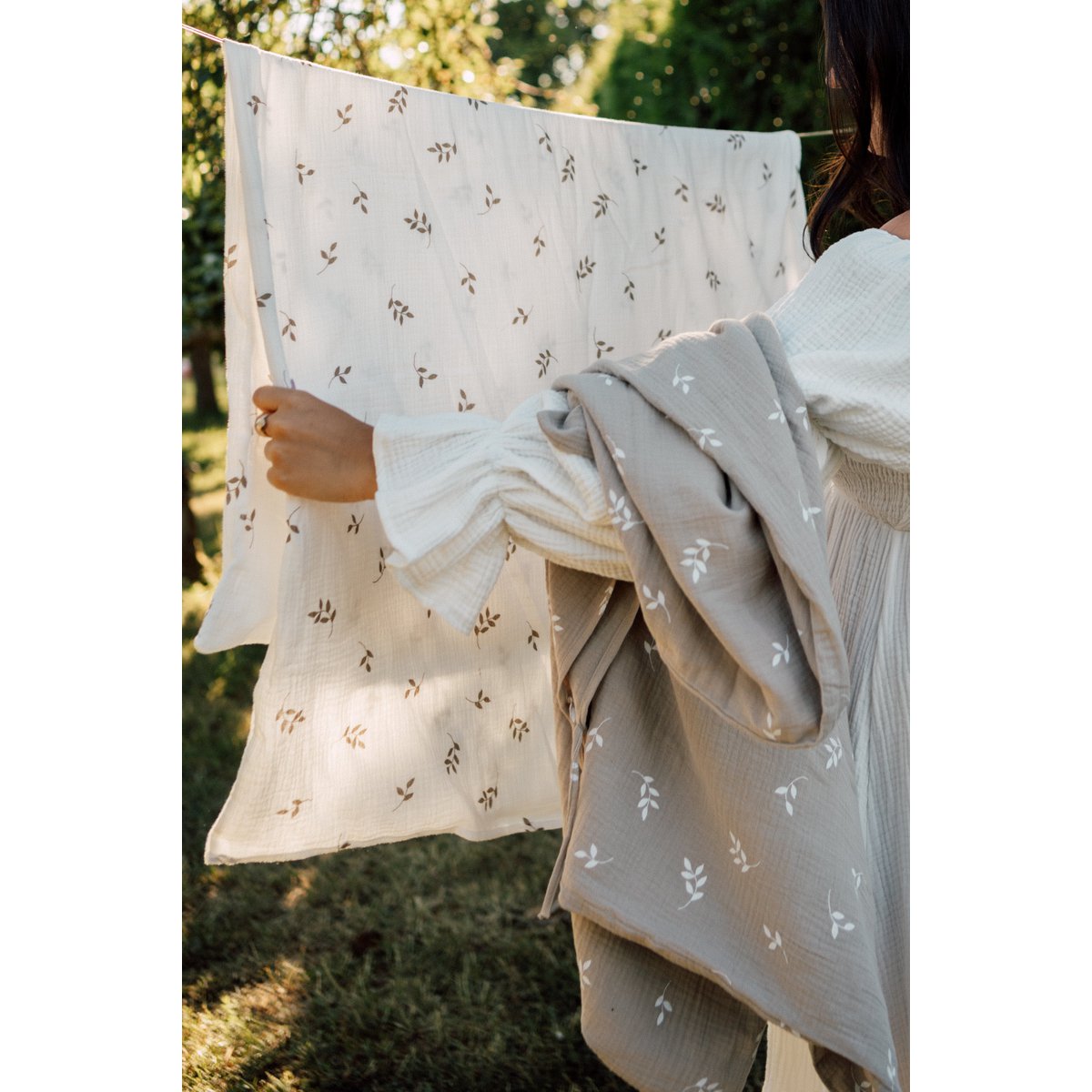 TISU baby duvet cover & pillowcase, Beige Leaves