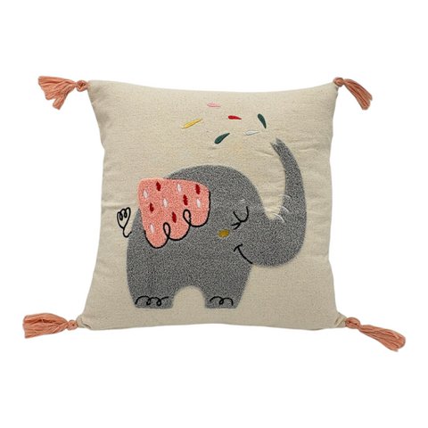 Decorative pillow with punch embroidery - kids - elephant pink - 43 x 43cm