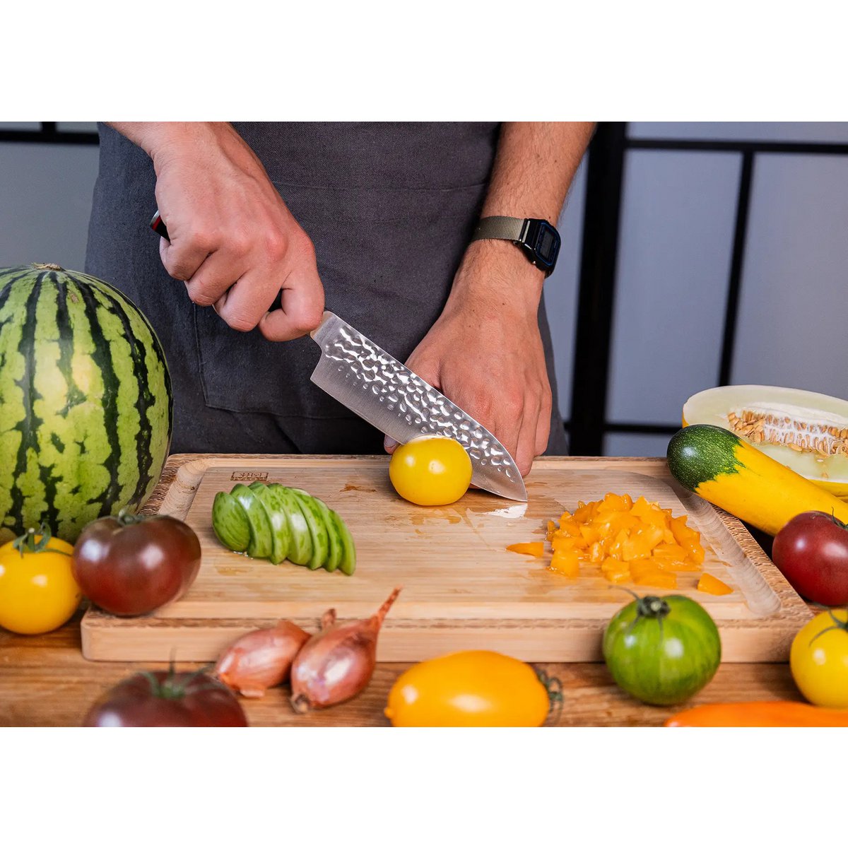 Knife - Santoku with bamboo Saya and bamboo box - 180 mm blade