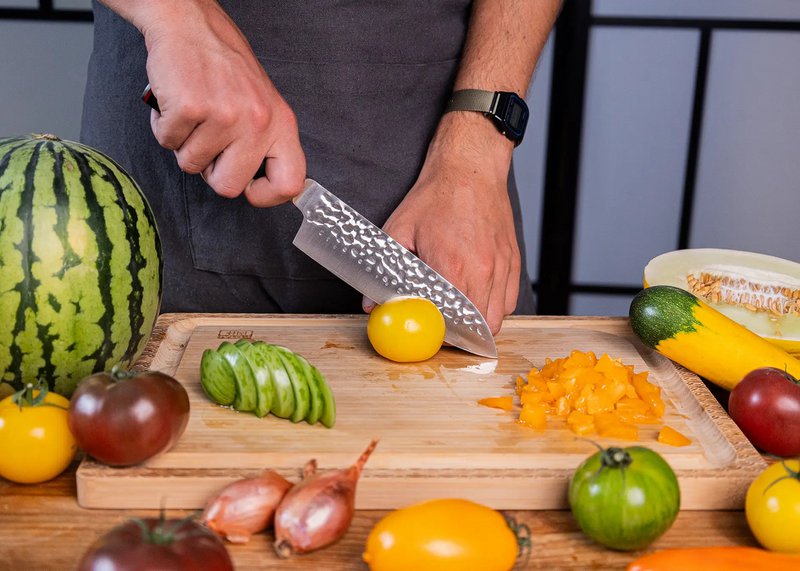 Cuchillo - Santoku con bambú Saya y caja de bambú - Hoja de 180 mm