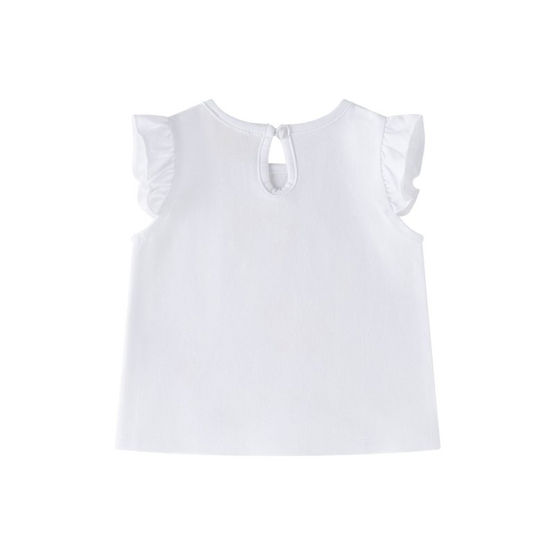 Baby white t-shirt with ruffle sleeves and pink drawing BGV66582