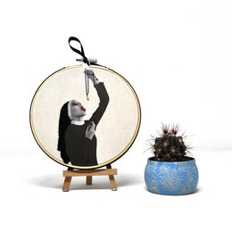Handmade Embroidery Hoop Wall Art - Rebel nuns - Textile Wall Decoration (15cm)
