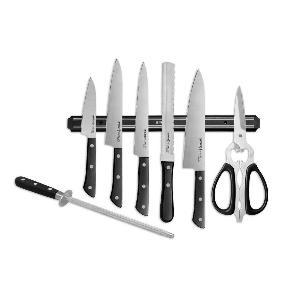 Samura Harakiri Knife Set, 8 pcs, Black Handle