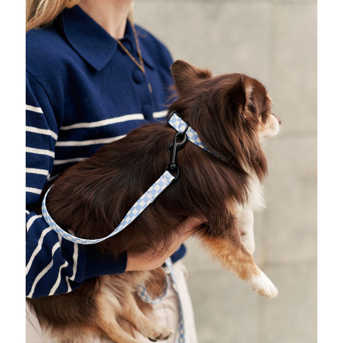 Halskette aus recyceltem PET, blaues Vichy-Design, Juno