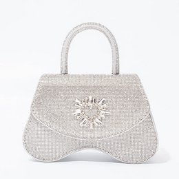 A vibrant yellow and white plaid handbag with a floral embellishment and a structured shape. The bag has a top handle for convenient carrying.
