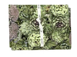Green artichoke-shaped succulent plants with intricate patterns and textures, arranged in a natural, organic display.