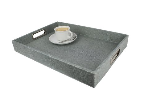 Tablet rechthoekig met roestvrijstalen handgrepen stralen blauw leer