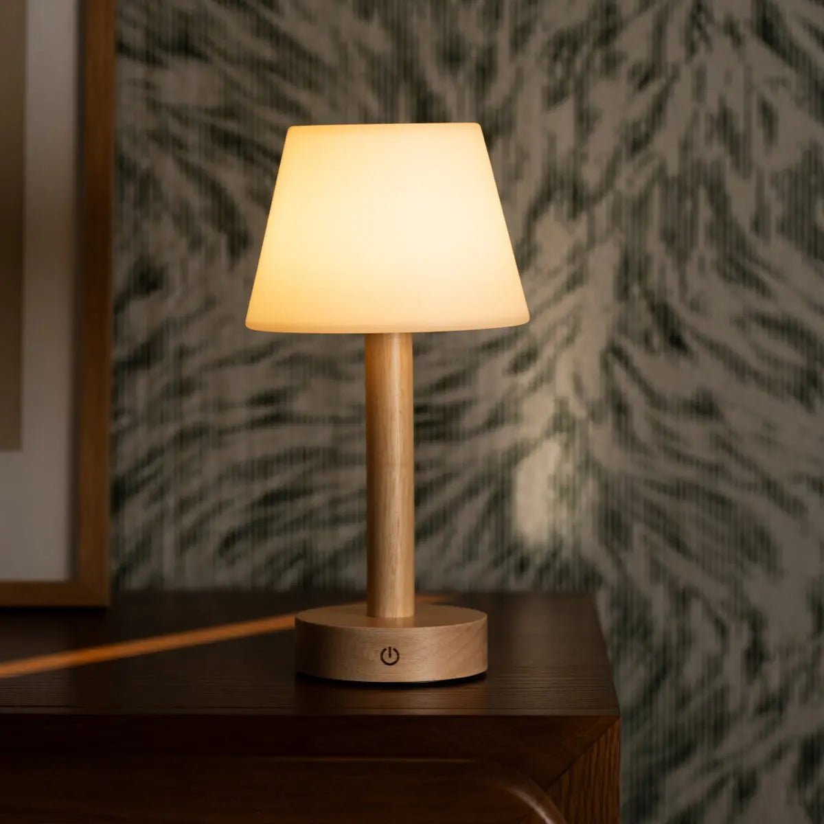 Zoë Light Brown Wooden Rechargeable Table Lamp