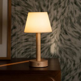 Zoë Light Brown Wooden Rechargeable Table Lamp
