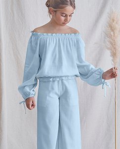 Lange Mädchenhose aus hellblauem Bambus I165-21307015