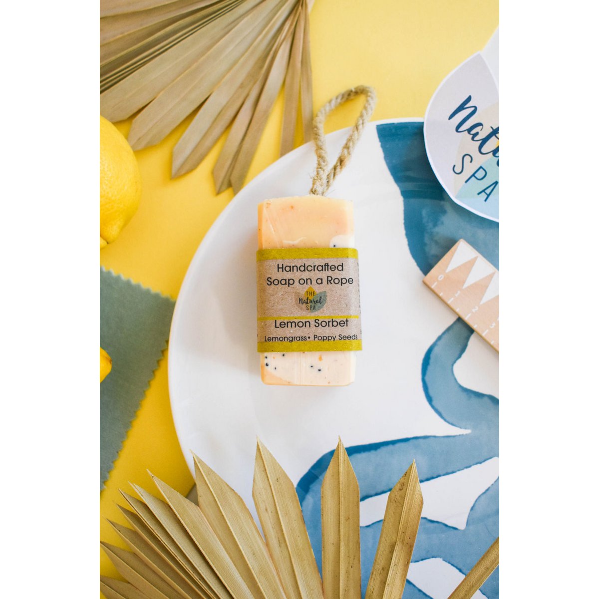 Lemon Sorbet Soap on a Rope | Lemon, Lemongrass & Poppy Seed Natural Handcrafted Soap | Vegan, Plastic-Free Skincare