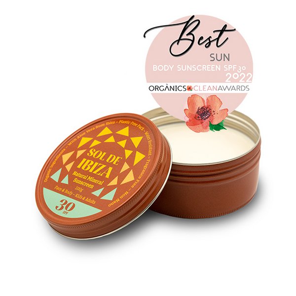 Natural Sun Cream SPF30 Sol de Ibiza. BIO. Mineral filters. no plastic 100 ml can.