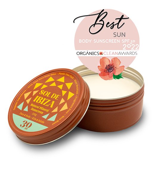 Natural Sun Cream SPF30 Sol de Ibiza. BIO. Mineral filters. no plastic 100 ml can.