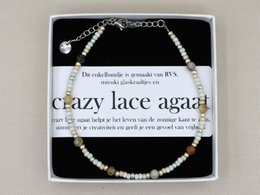 Enkelbandje crazy lace agaat, zilver of goud rvs