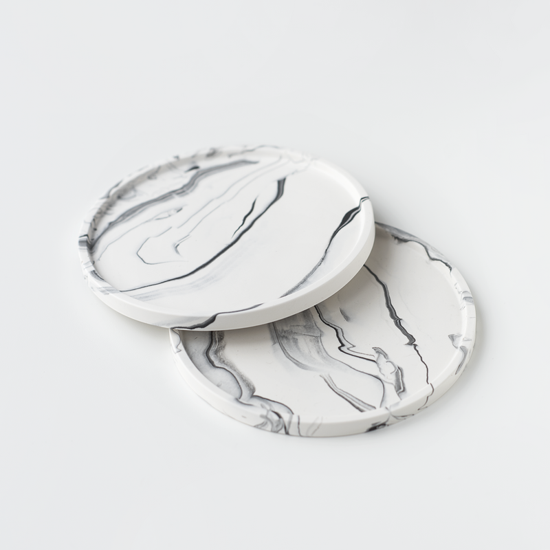 Jesmonite White Marble Round Trinket Tray