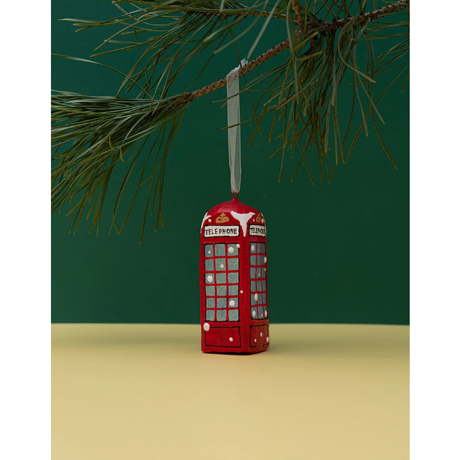 Handgemaakte Londense telefooncel van papier-maché