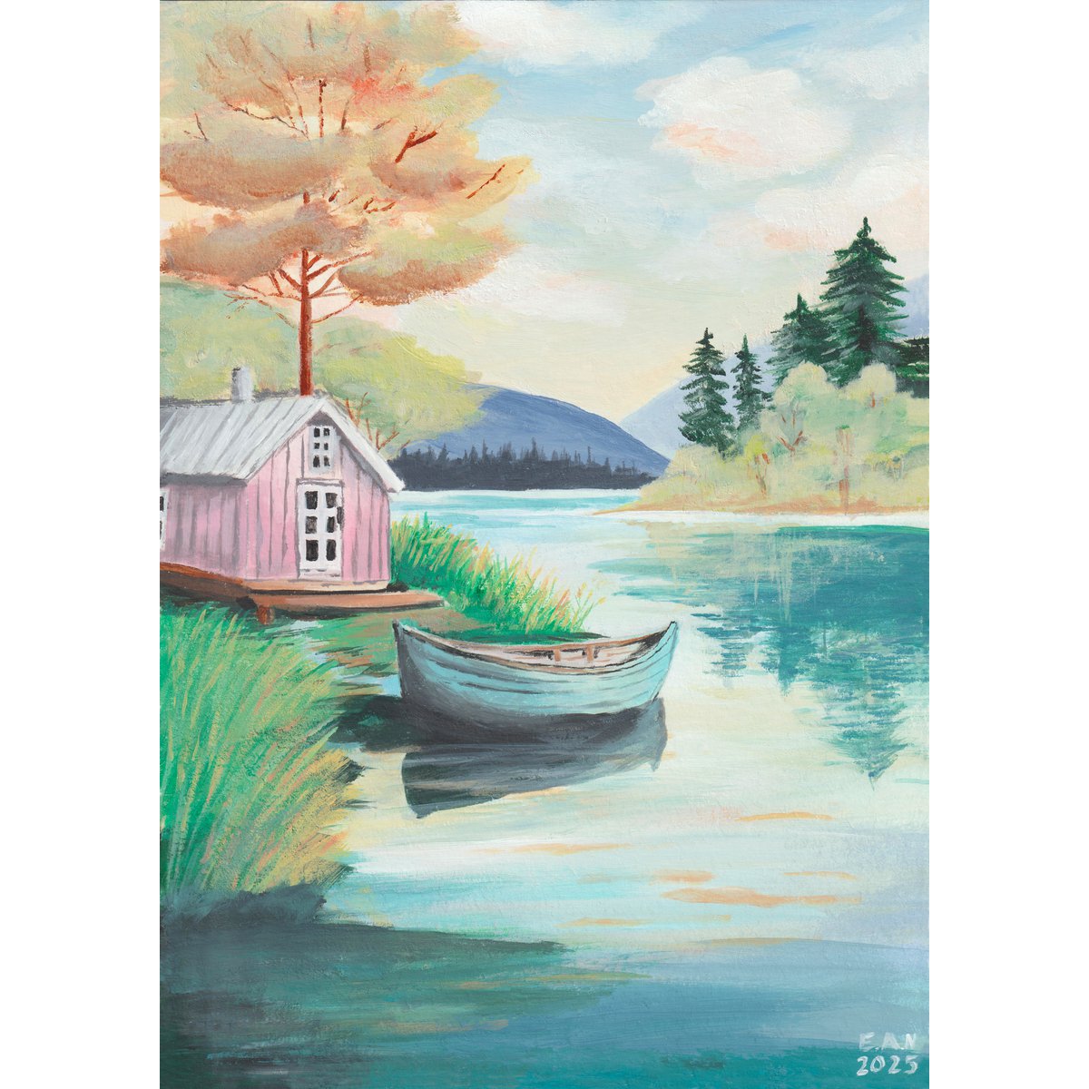 Boathouse – A4 art print of original acrylic painting