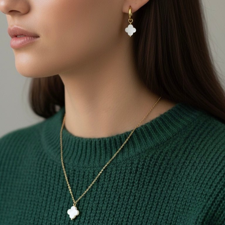 Clover Bloom – Hoops with White Four-Leaf Clover Charm