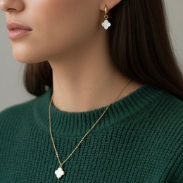Clover Bloom – Hoops with White Four-Leaf Clover Charm