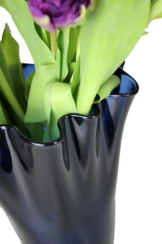 Vase glas bølget mørkeblå bordvase blå glasvase 30 cm høj