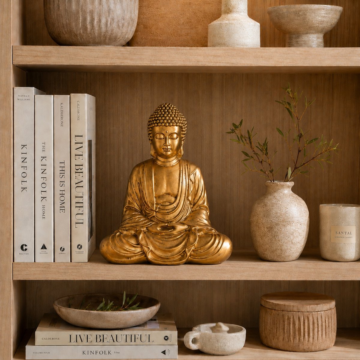 Estatua de Buda de Meditación Dorada - Estatuilla de Decoración Zen y Feng Shui - Lleva la Espiritualidad a tu Interior y un Ambiente Relajante - Estatua de la Suerte