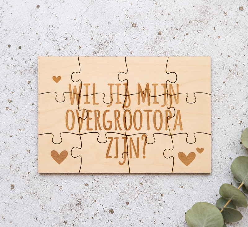 Aankondiging houten puzzel | overgrootopa