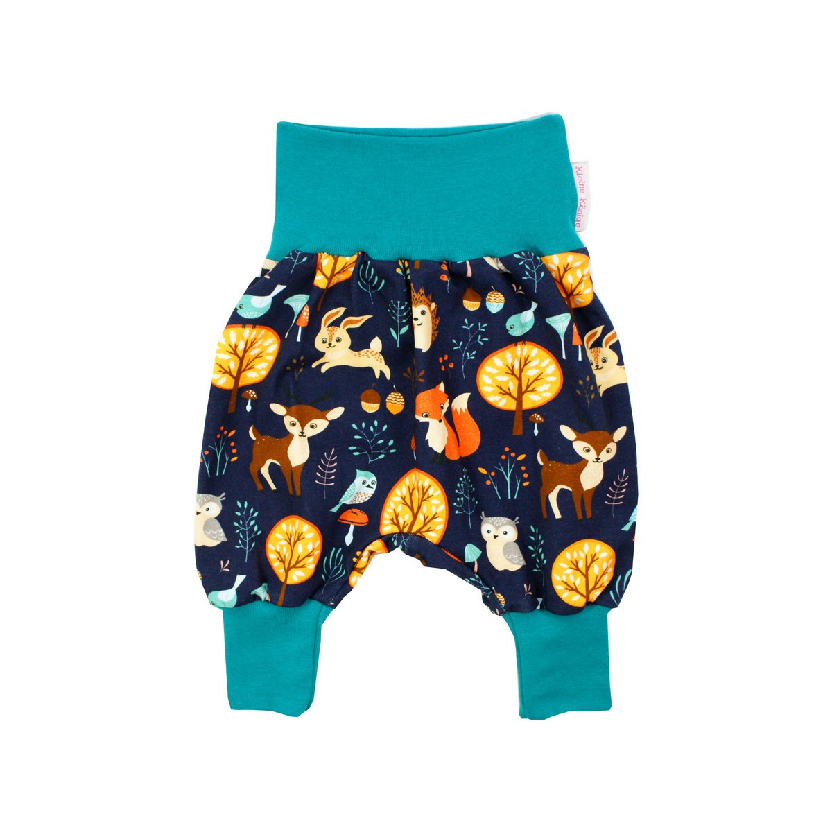 Pantalones de bebé animales del bosque Forest Friends azul marino, verde abeto