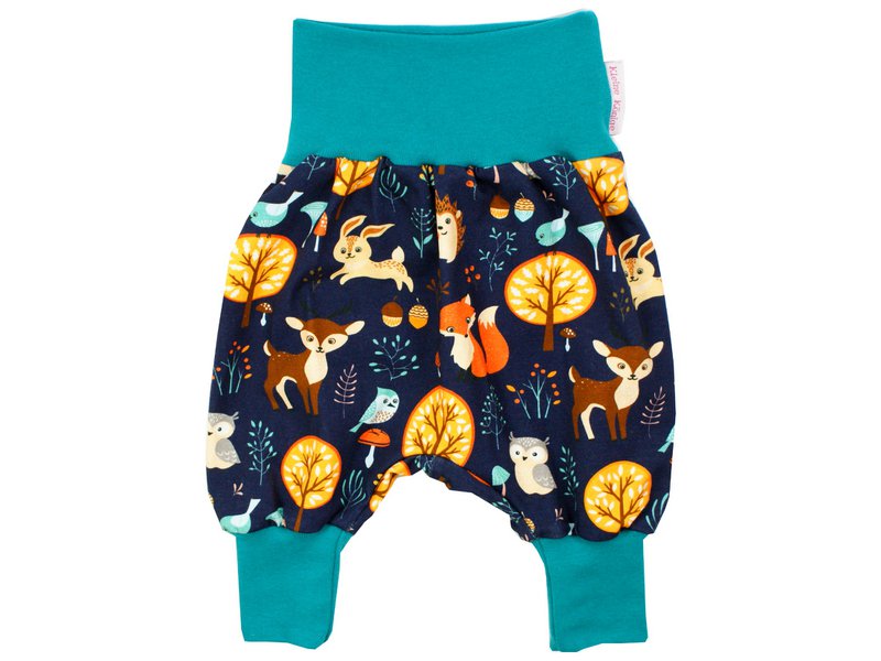 Pantaloni per bebè animali della foresta Forest Friends navy, verde abete